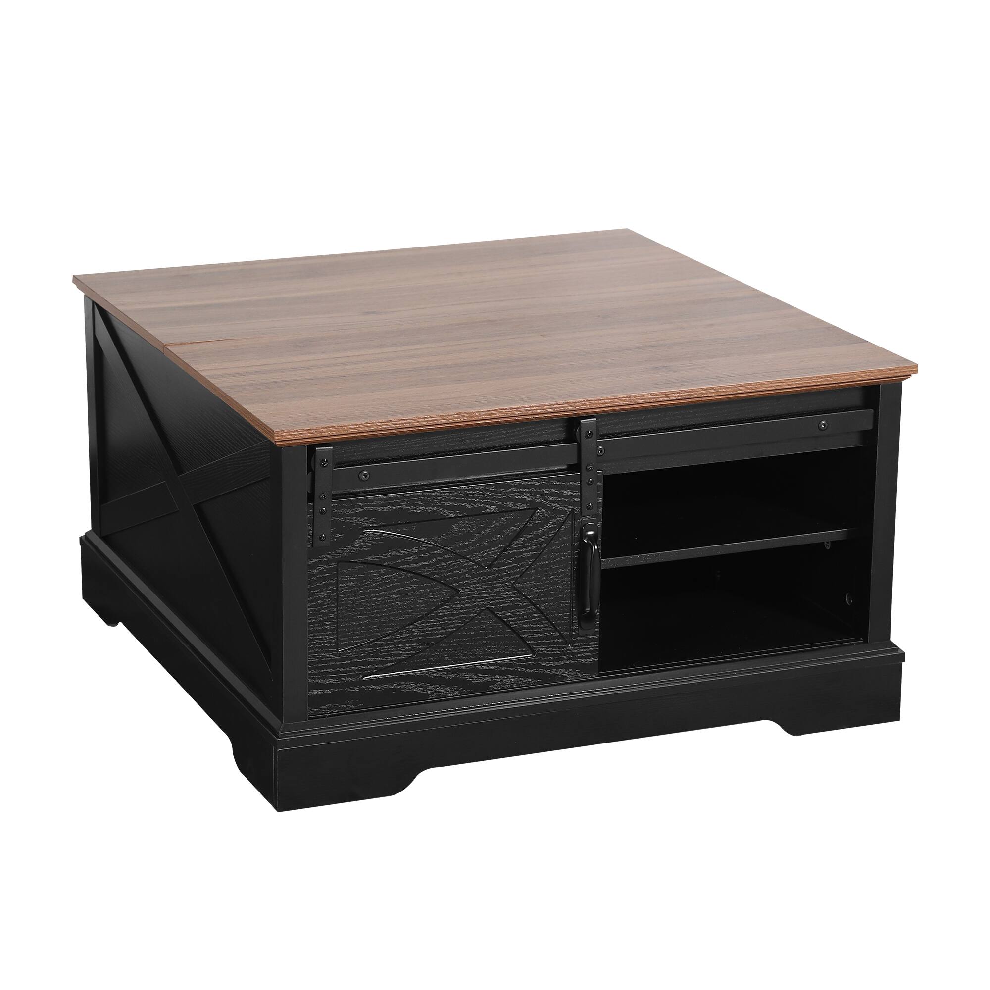 Alt View 4. Ihomeadore - 31.5 Inch Modern Farmhouse Flip Top Coffee Table with Hidden Storage Box and Sliding Barn Door - Brown.