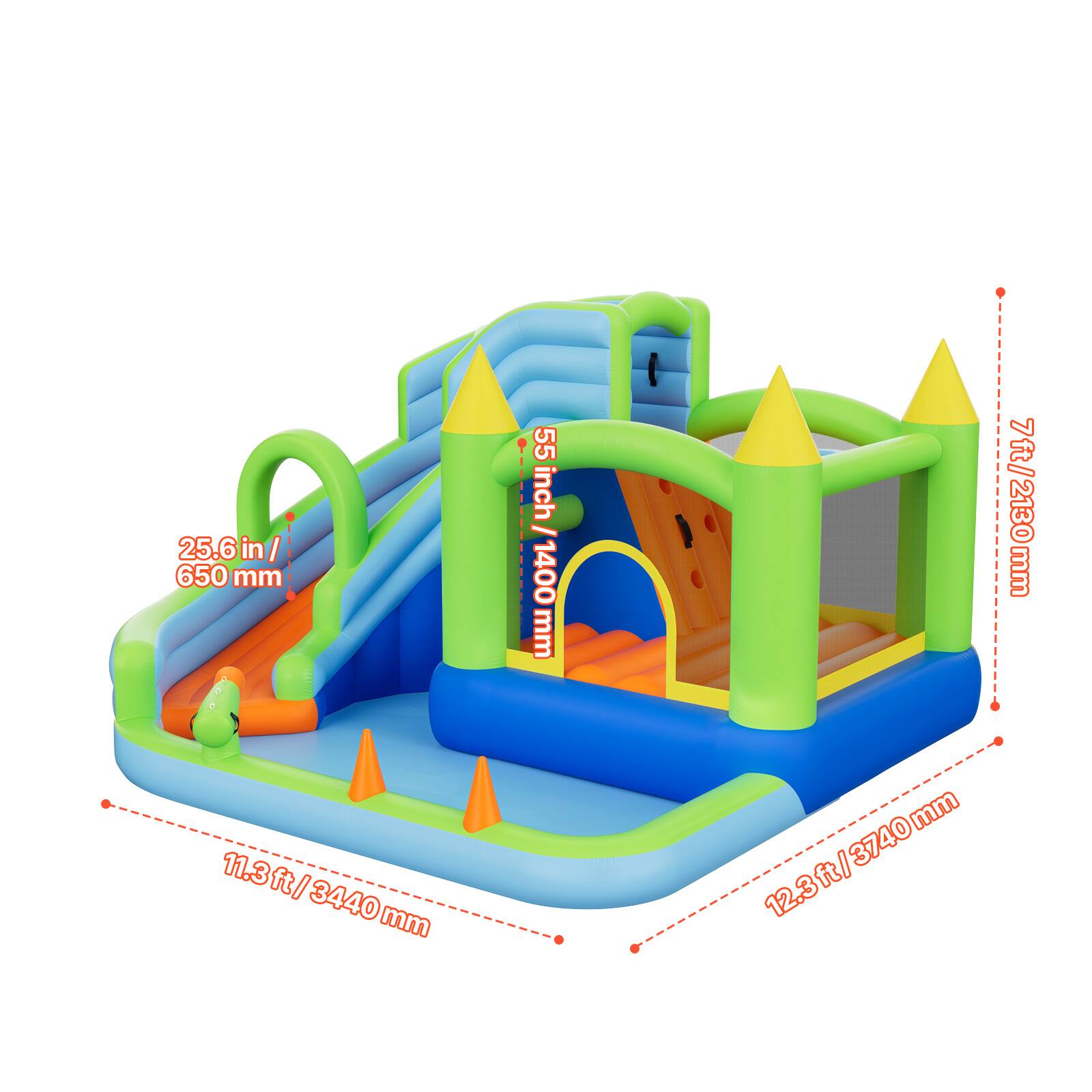 25.6 in / 650 mm  
55 inch / 1400 mm  
7 ft / 2130 mm  
11.3 ft / 3440 mm  
12.3 ft / 3740 mm