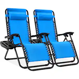 Best Choice Products - Set of 2 Zero Gravity Lounge Chair Recliners for Patio, Pool w/ Cup Holder Tray - Light Blue