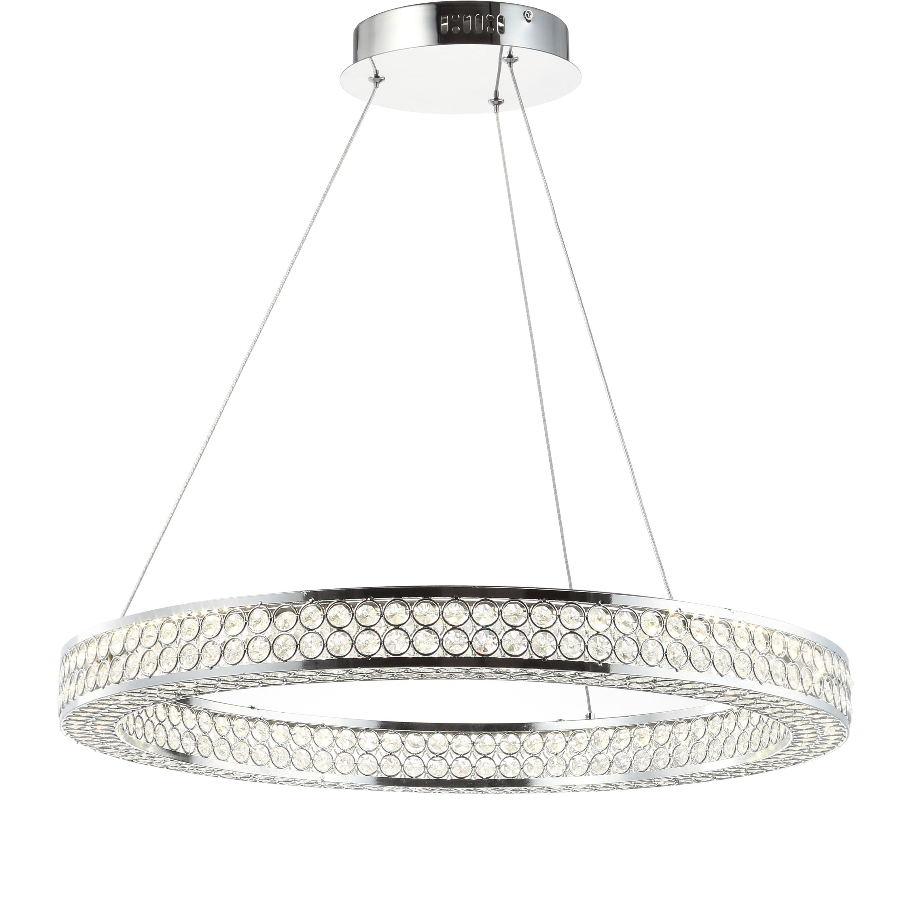 "Jonathan Y - Benton 24.7"" Round Integrated LED Crystal/Metal Pendant, Chrome/Clear - Clear/Chrome" price history on PriceWatchPro