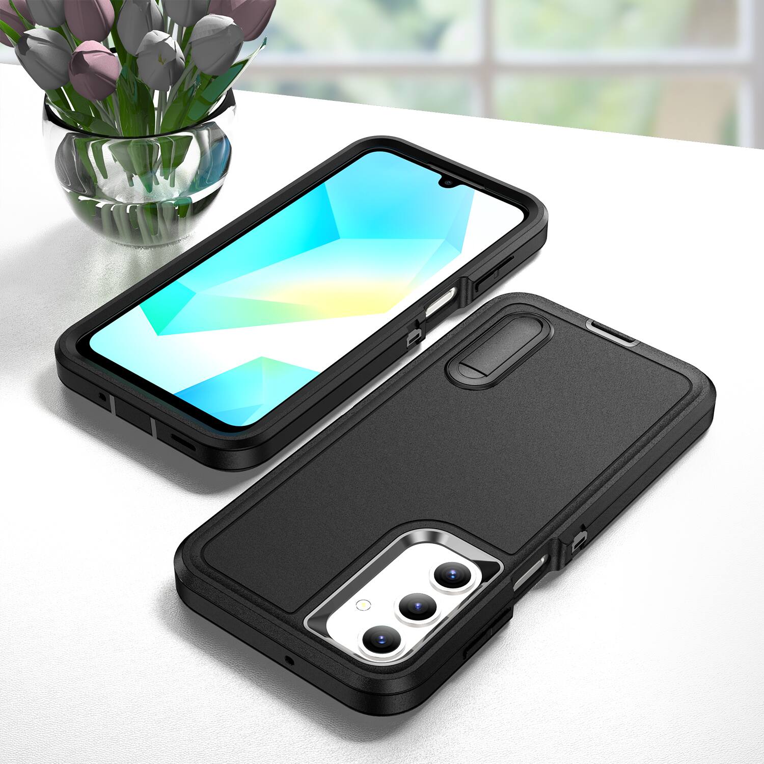 Alt View 3. Dteck - Heavy Duty Case for Samsung Galaxy A16 5G with Foldable Kickstand,Dual-Layer Shockproof Hard PC Soft Silicone Cover - K.