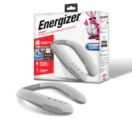 Energizer - Smart Wireless Neckband Speaker Wearable Bluetooth Neck Speaker with In App Control, Adjustable EQ, Microphone - Gray