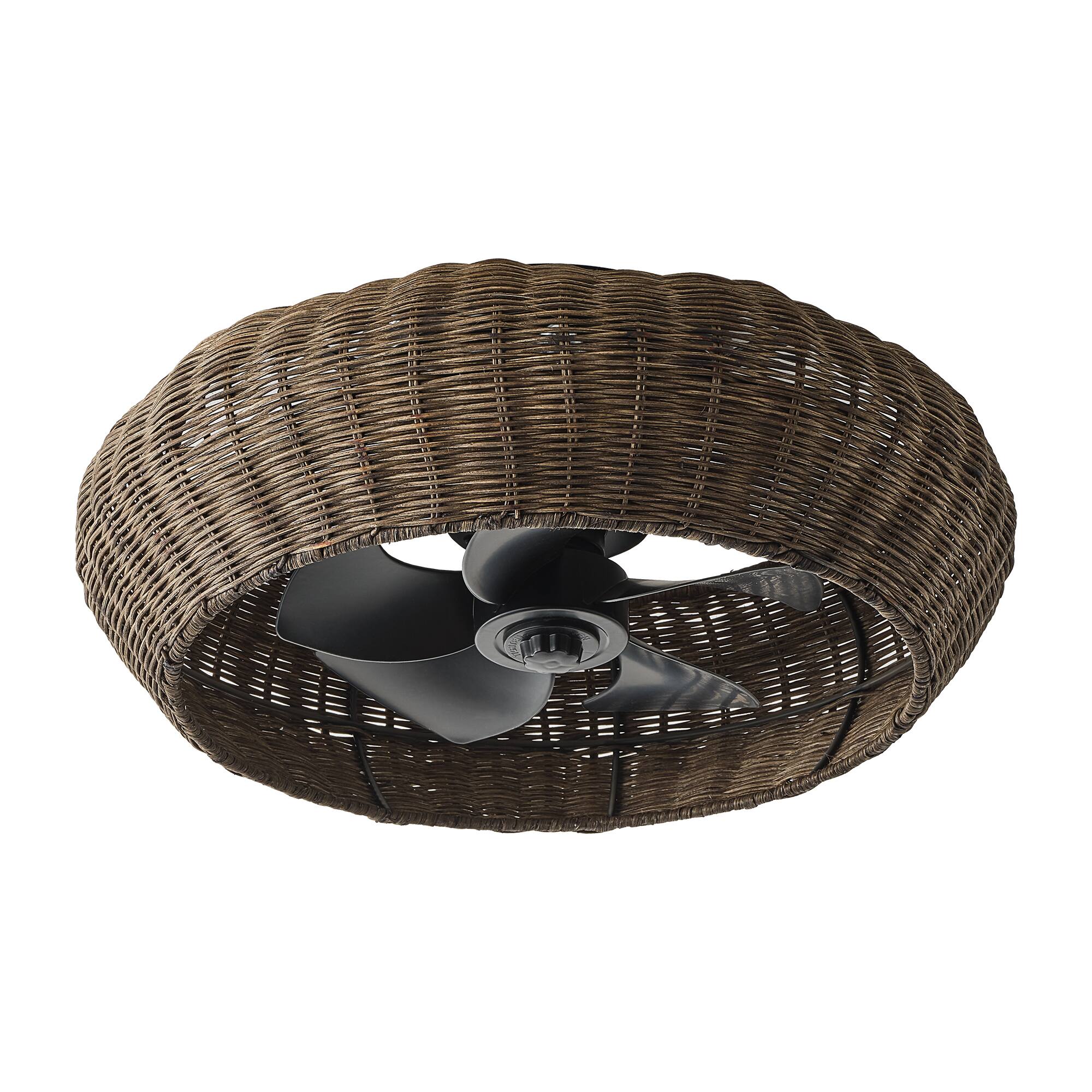 Alt View 2. Vaczon - 20" Boho Rattan Caged Ceiling Fan with Light and Remote, 6-Speed Reversible Blades, Low-Profile Flush Mount Ceiling Fan - Espresso Rattan.