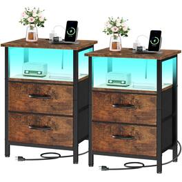 VEGA AUTOMOTIVE - Nightstand Set Of 2 With Charging Station Bedside Table Outlet & Usb Ports Night Stand Fabric Drawers 24 2 - Rustic Brown