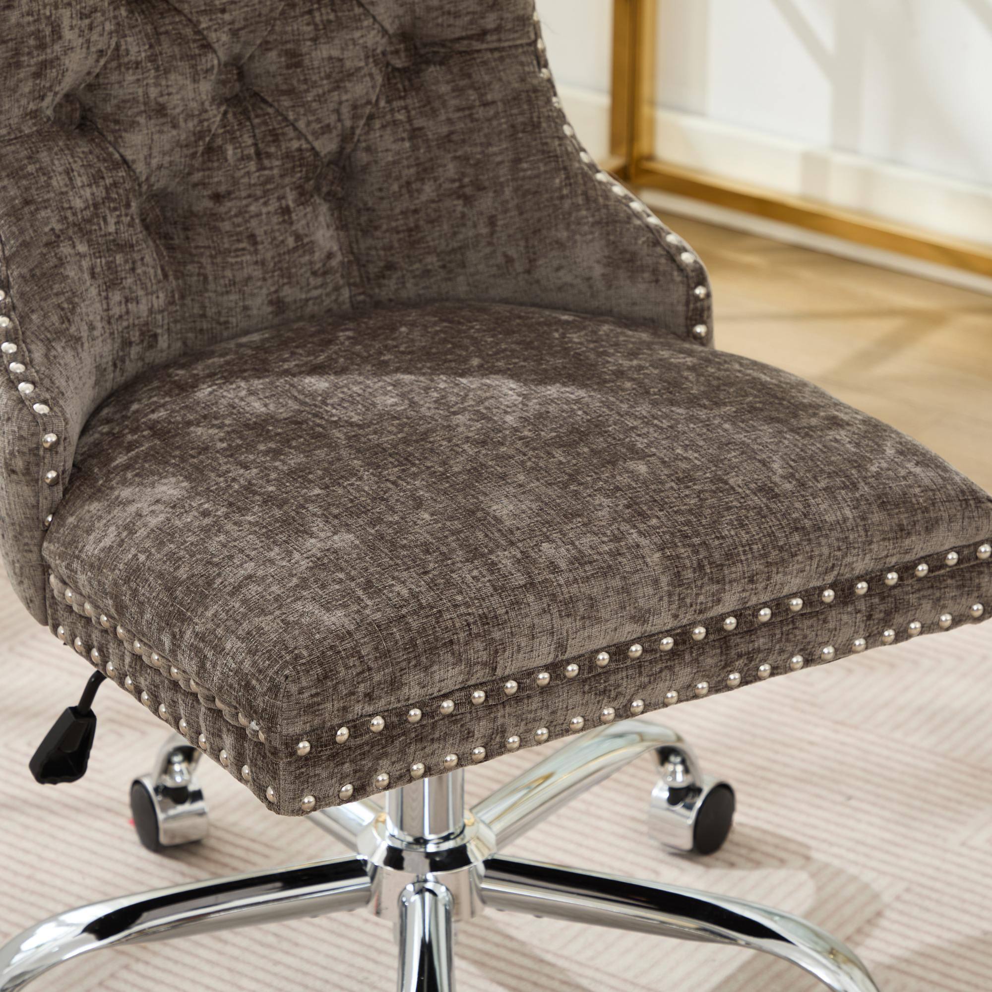 Alt View 4. Trinkets Crazed - Home Office Chair with Wheels & Silver Base,Chenille Fabric Makeup Vanity Chair with Tufted Back, Swivel Desk Chair - Gray.