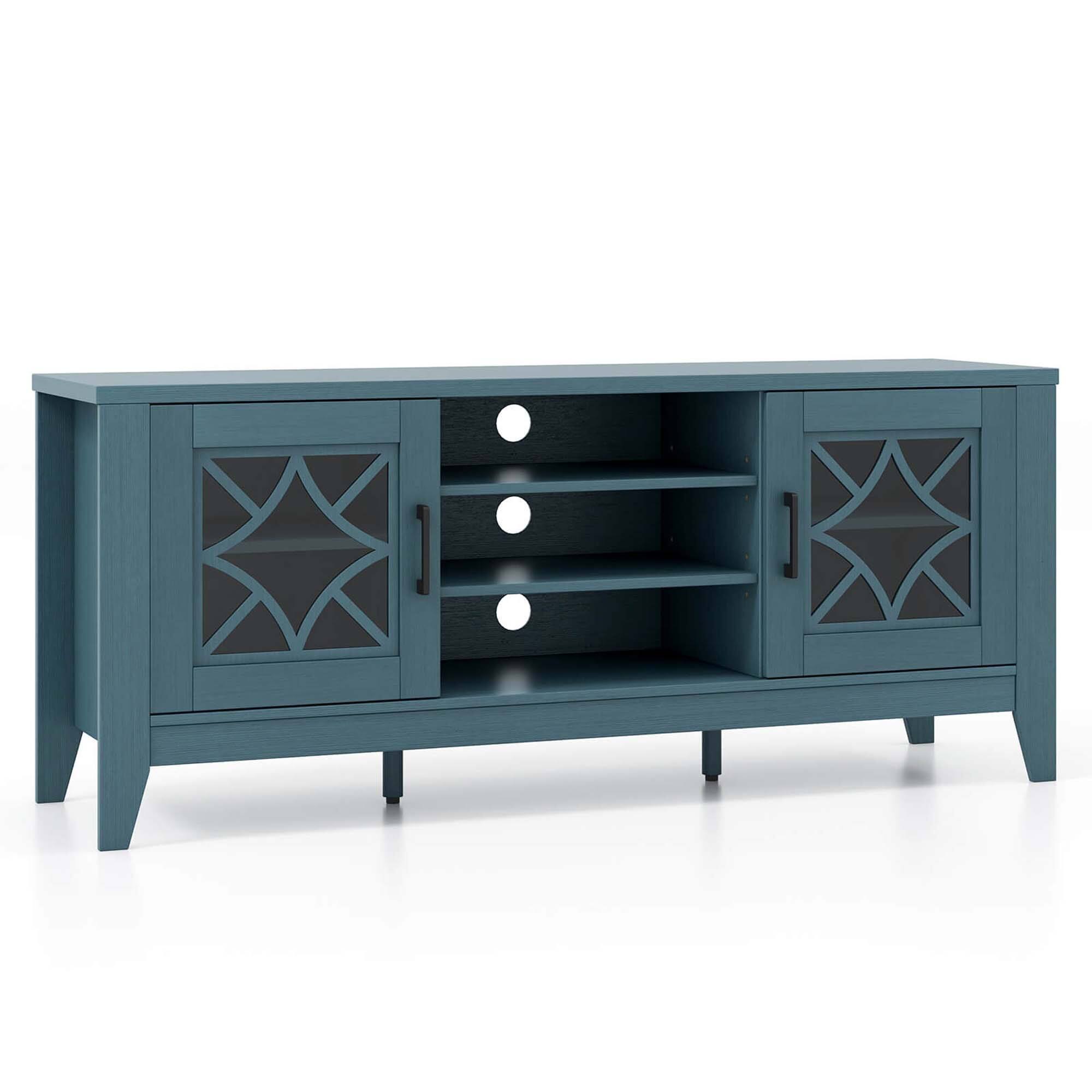 Alt View 1. Costway - TV Stand for TVs up to 65" with 3-Position Adjustable Shelves Tempered Glass Doors - Green.