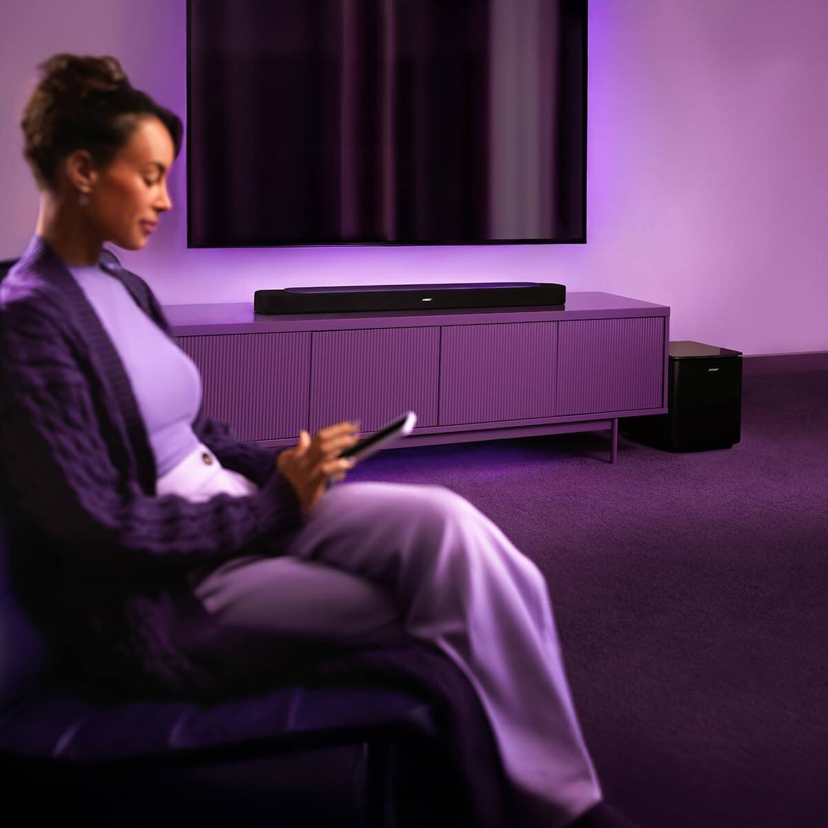 Alt View 2. Bose - Bose Lifestyle Ultra Soundbar Bundle with Aux Cable, Wall Mounts, Wireless Soundbar for TV with Dolby Atmos, (Black) - Black.
