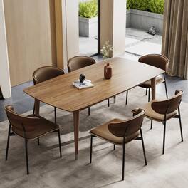 luck idea - 62.9" Dining Table & Desk with Wood Grain Top and Solid Wood Legs - Walnut Color