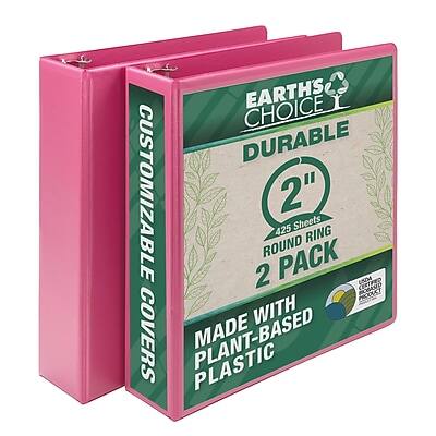EARTH'S CHOICE  
DURABLE  
2" ROUND RING PACK  
425 Sheets  
2 PACK  

MADE WITH PLANT-BASED PLASTIC  

CUSTOMIZABLE OVERS  

CERTIFIED PRODUCT