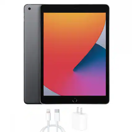 Front. Apple - 10.2-inch iPad 8th Generation (2020) Wi-Fi and Cellular 32GB (Unlocked) - Space Gray.