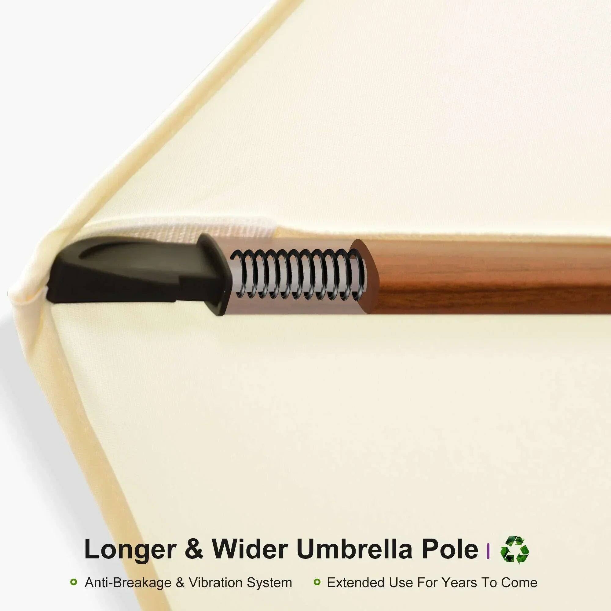 Longer & Wider Umbrella Pole | Anti-Breakage & Vibration System | Extended Use For Years To Come