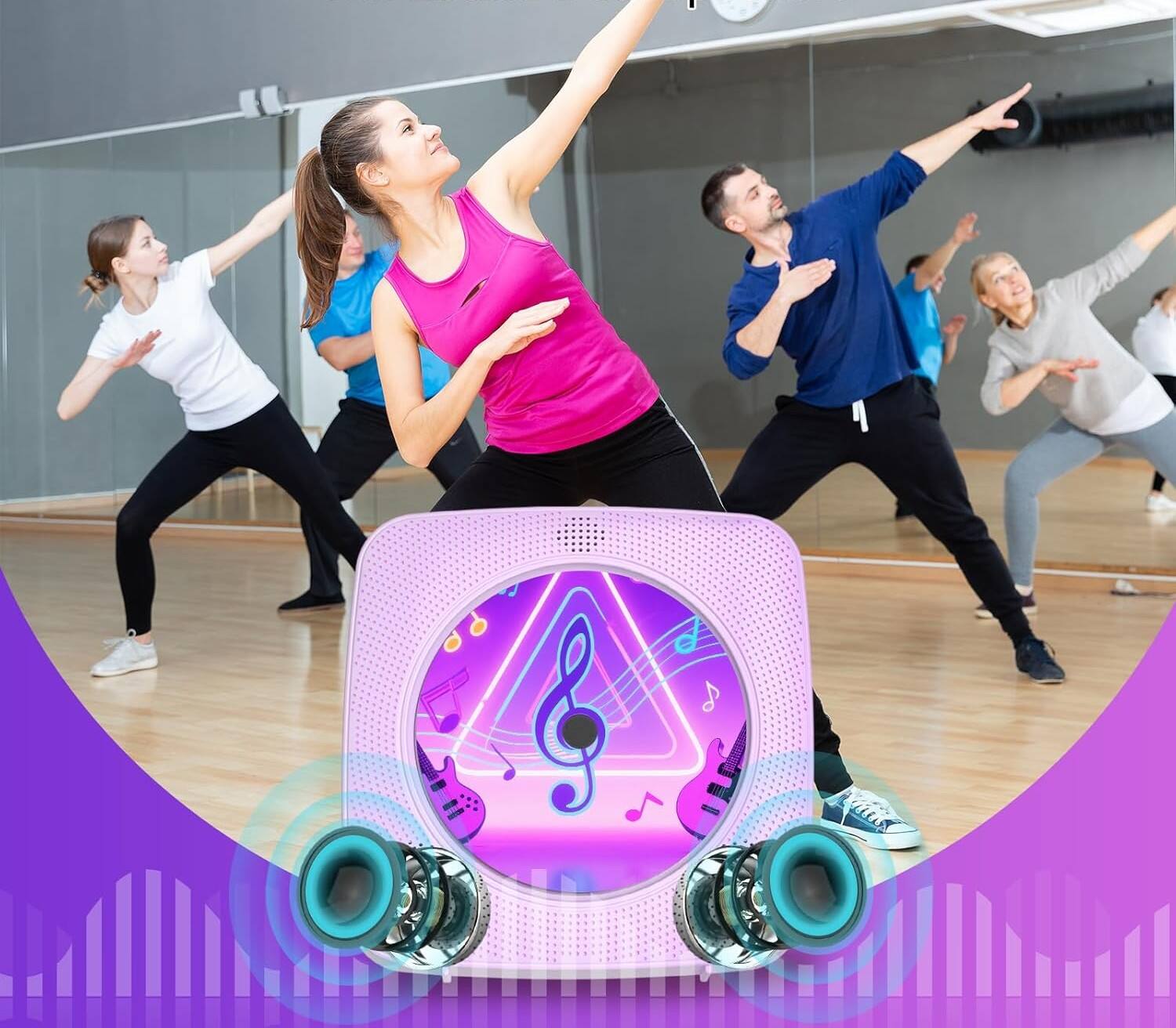 Alt View 2. FINEAK - Portable Bluetooth CD Player-Rechargeable Home & Wall Mount with Speakers - Purple.