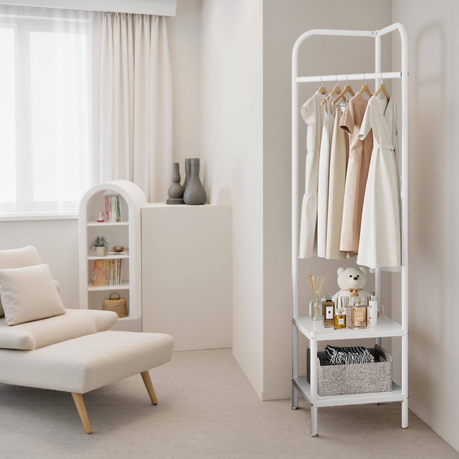 Alt View 1. Acekool - Entryway Corner Hall Tree Modern Entryway Coat Rack Metal Clothes Rack Freestanding Coat Organizer - White.