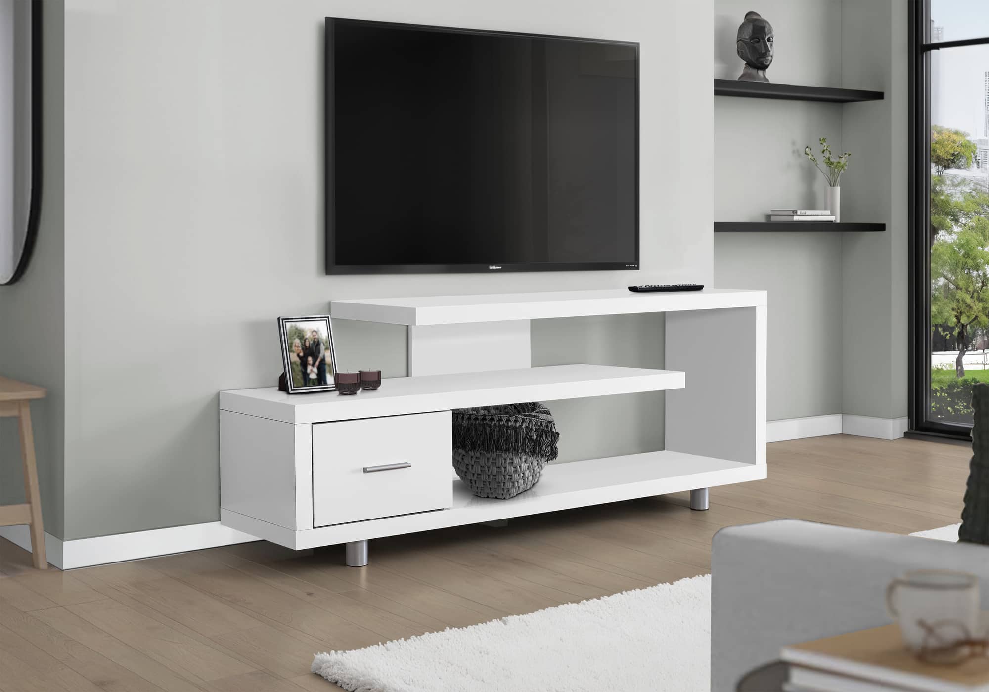 APRILSOUL - Tv Stand 60 Inch Console Media Storage Cabinet White Laminate Living Room Bedroom - Brown