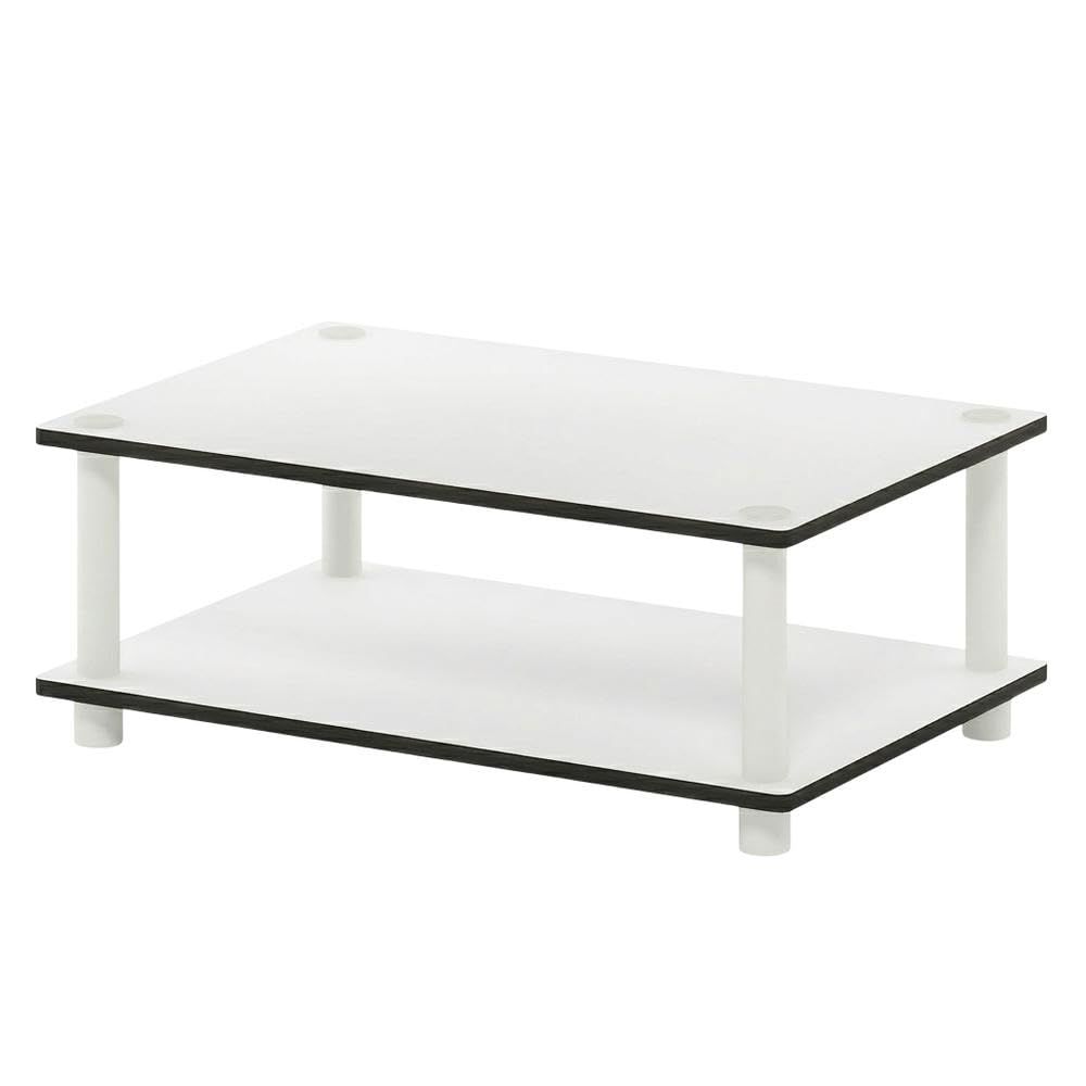 Angle. FurniFact - Modern white coffee table with open shelf, 2-tier design and sleek style - Plain White/Plain White.