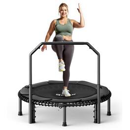 FED Fitness - BCAN 48" Foldable Trampoline, 550lb Capacity,Fitness Rebounder with Adjustable Foam Handle - Black