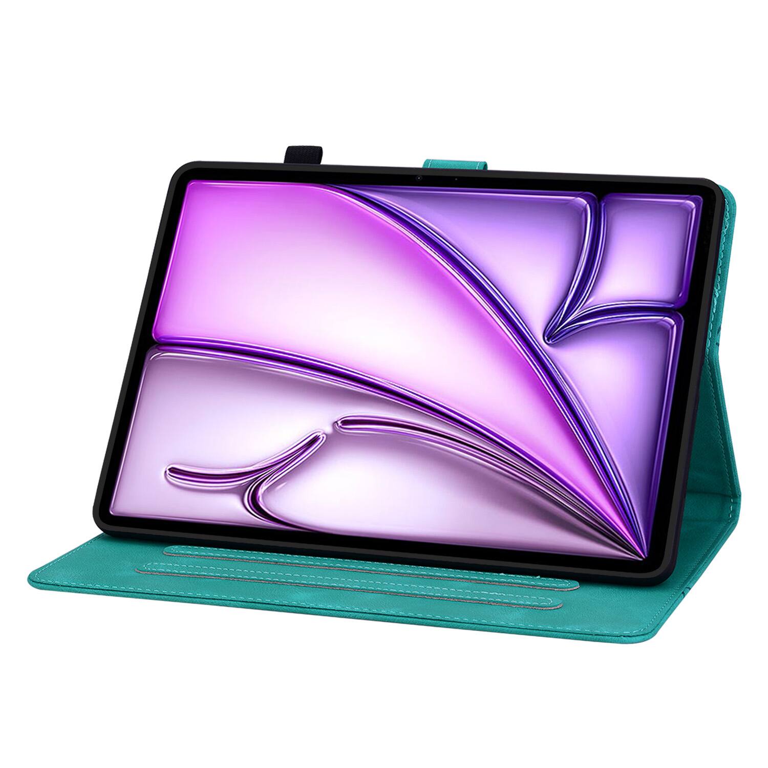 Back. Dteck - For Apple iPad Air (M4) 11" 2026 M3/M2 & iPad Pro 11 (4th-1st) Gen Embossed Floral PU Leather Flip Card Holder Cover - Green.