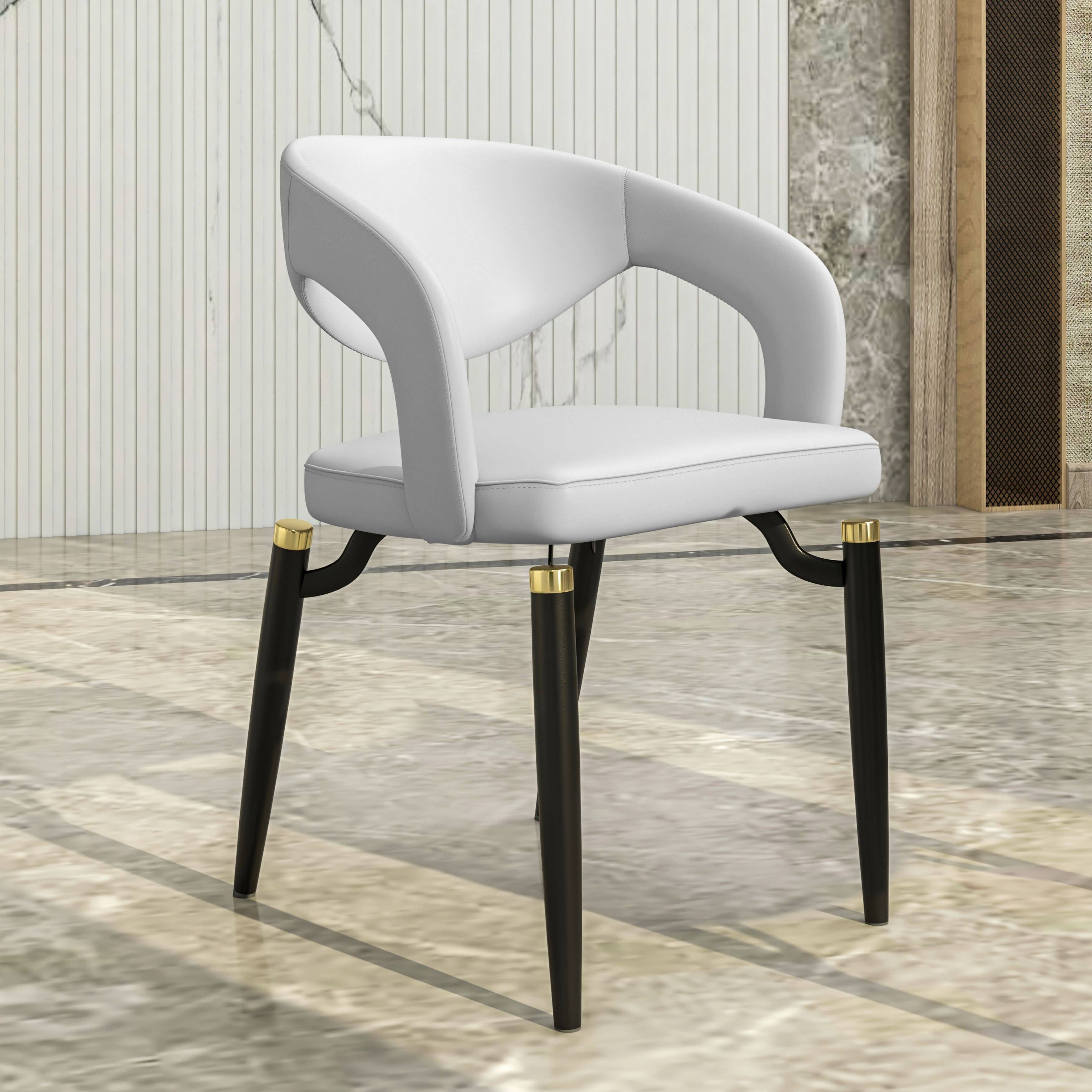 Angle. LeisureMod - Entice 4-PCS Modern Upholstered Leather Kitchen & Dining Chair with Floor Glides - White.