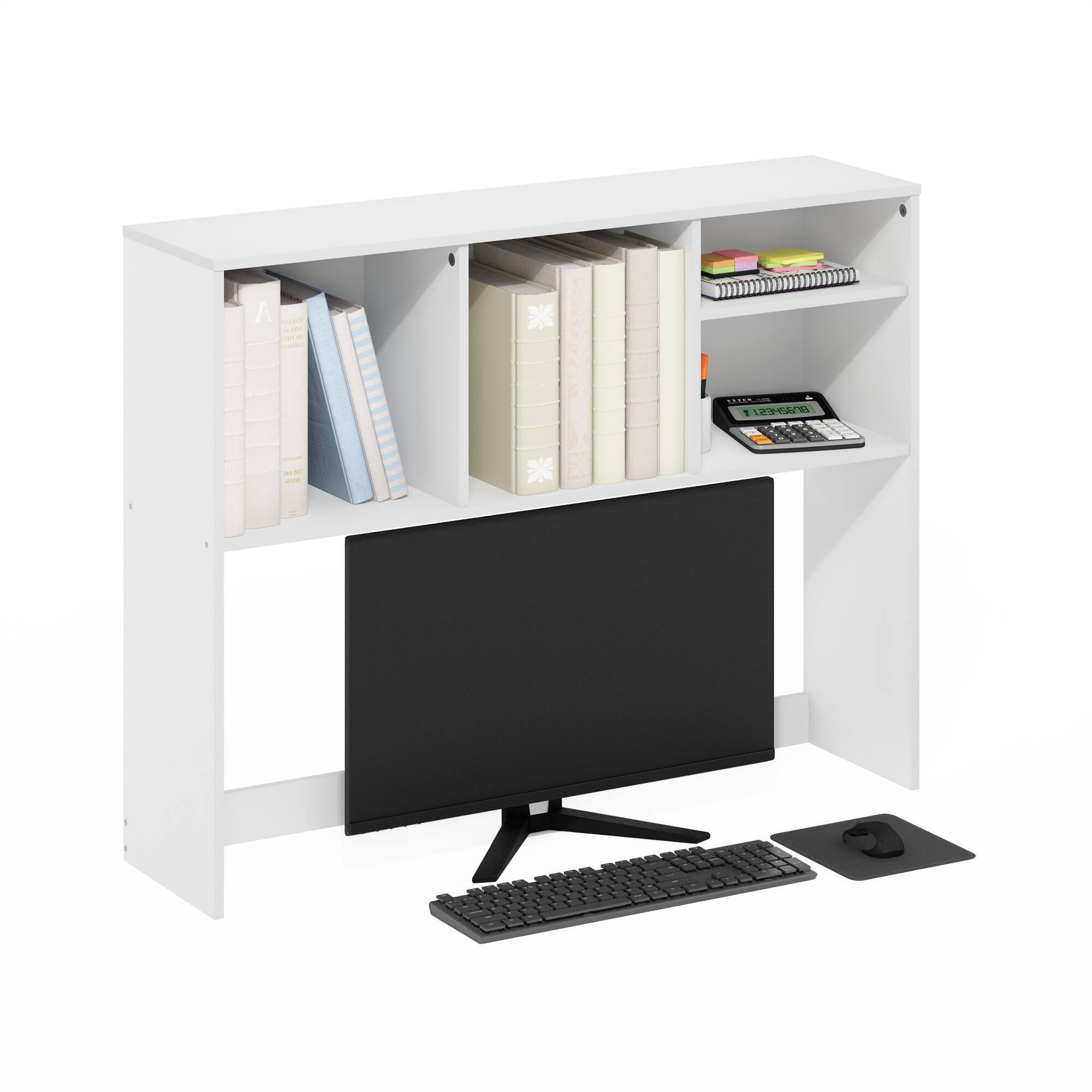 Alt View 3. Furinno - Classic Desktop Bookshelf Storage Hutch, Desk Organizer with 4 Shelves - White.