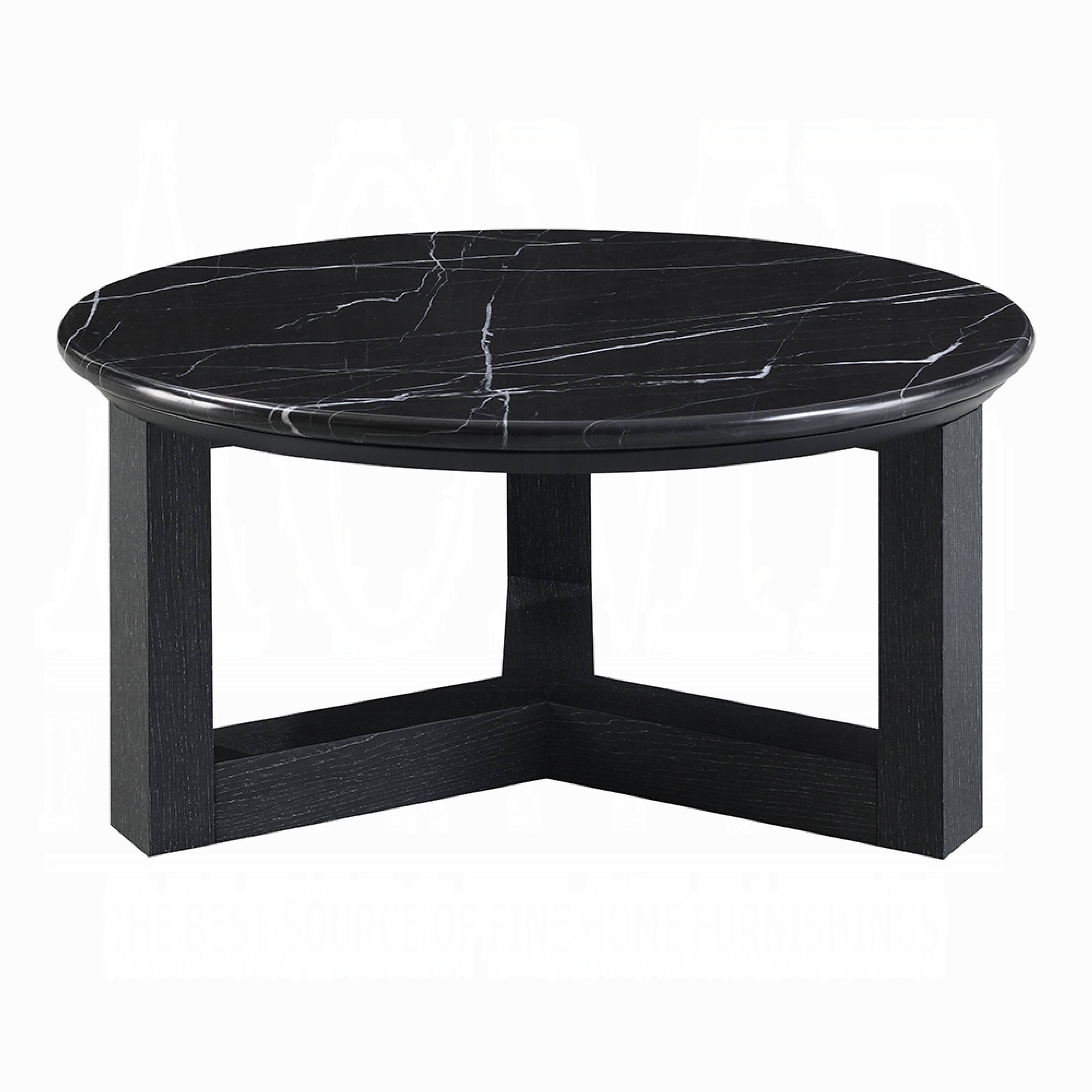 Alt View 1. Manhattan Lane - Kia Coffee Table, Round Marble Top and Three Leg Wood Base,32 Inch - Black.