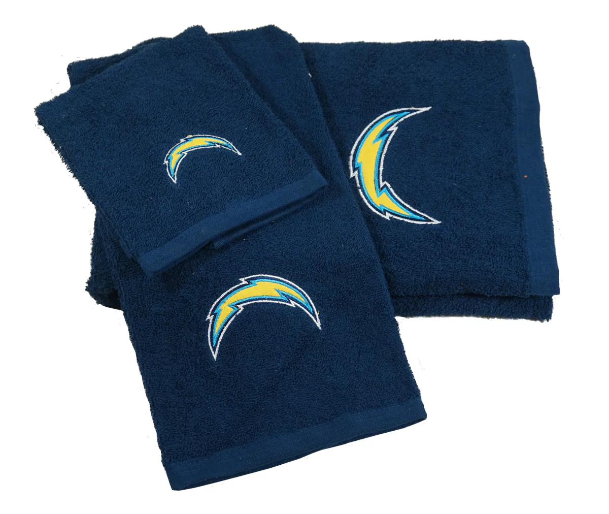 Front. Northwest - San Diego / LA Los Angeles Football Chargers Embroidered 3 Piece Bath Towel Set (Hand Towel, Bath Towel & Washcloth) - Multi.