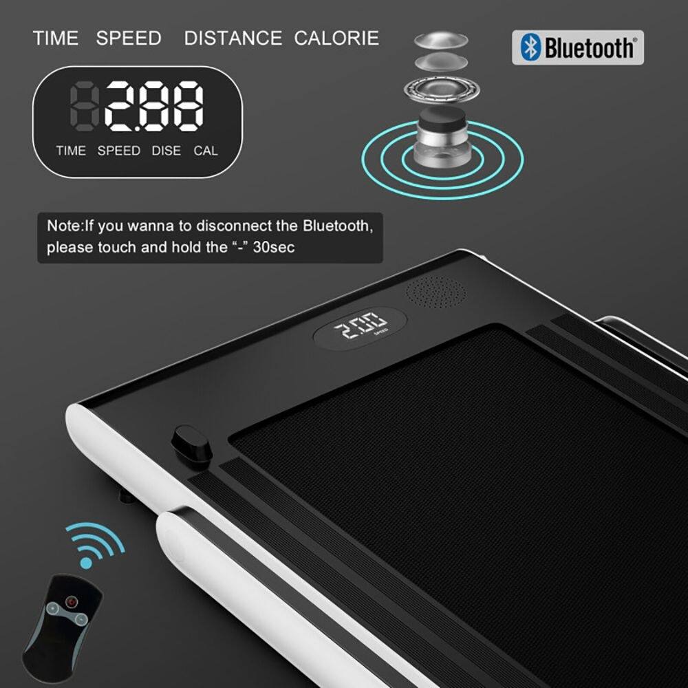 TIME SPEED DISTANCE CALORIE  
2.88  
TIME SPEED DISE CAL  

Bluetooth  

Note: If you wanna to disconnect the Bluetooth, please touch and hold the "-" 30sec