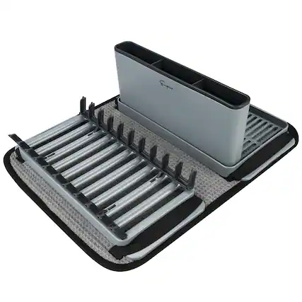 Front. Empava - 16-in Indoor/Outdoor Portable Camping RV Foldable Collection Dish and Cups Rack Set with Drying Mat - Gray.