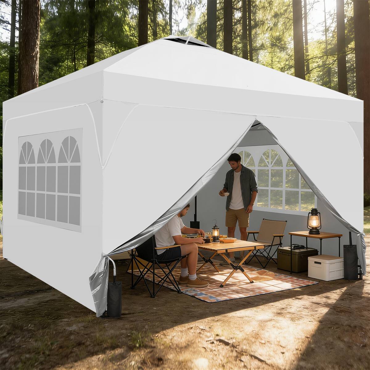 Angle. Ainfox - Ainfox 10x10 FT Pop up Canopy Tent Shelter with 1-Button Push,4 Removable Sidewalls & Sandbags for Outdoor Events - White.