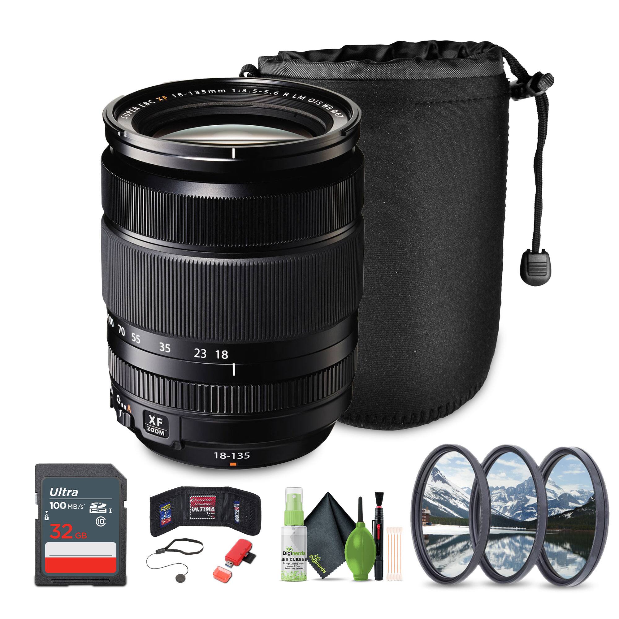 Fujifilm - XF 18-135mm f/3.5-5.6 R LM OIS WR Lens, 32GB Memory Card, Bundle - Black