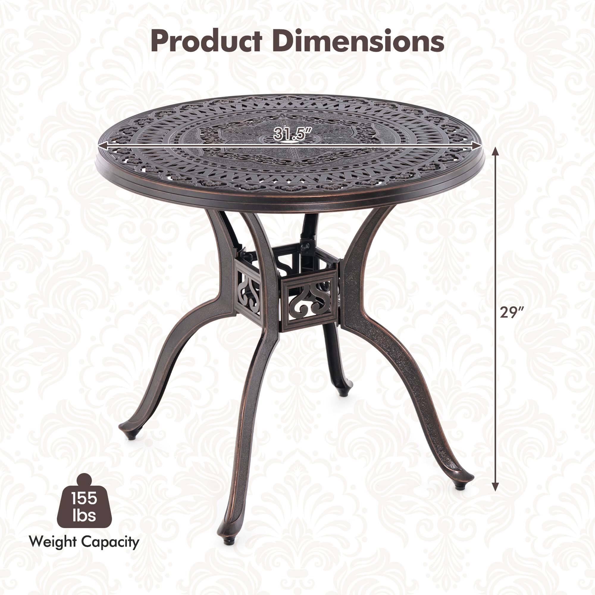 Product Dimensions: 31.5" diameter, 29" height; Weight Capacity: 155 lbs.