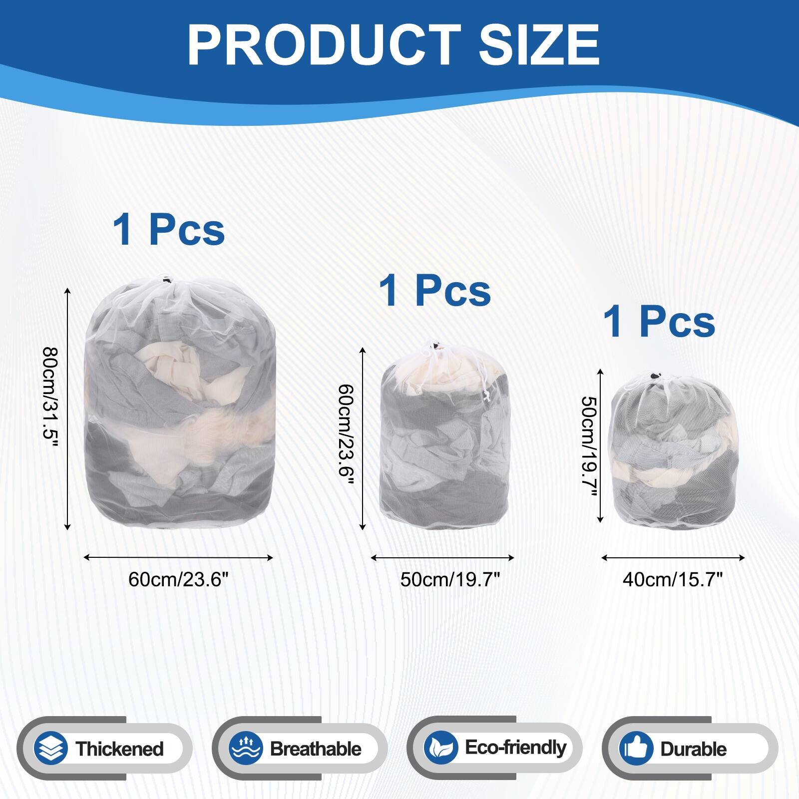 PRODUCT SIZE

1 Pcs 80cm/31.5"  
1 Pcs 60cm/23.6"  
1 Pcs 50cm/19.7"  
1 Pcs 40cm/15.7"  

Thickened  
Breathable  
Eco-friendly  
Durable
