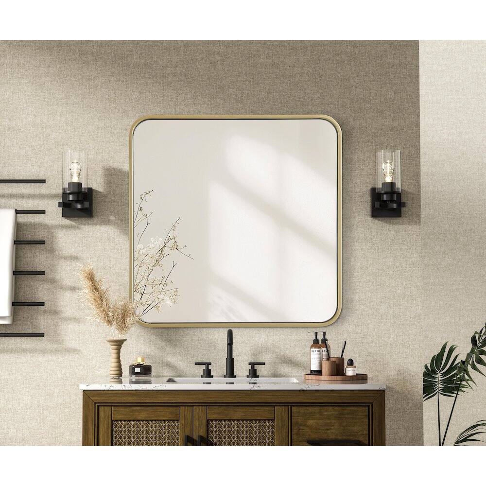 Alt View 3. Elegant Decor - Contour Metal Square Mirror 24x24 in Brass - Brass.