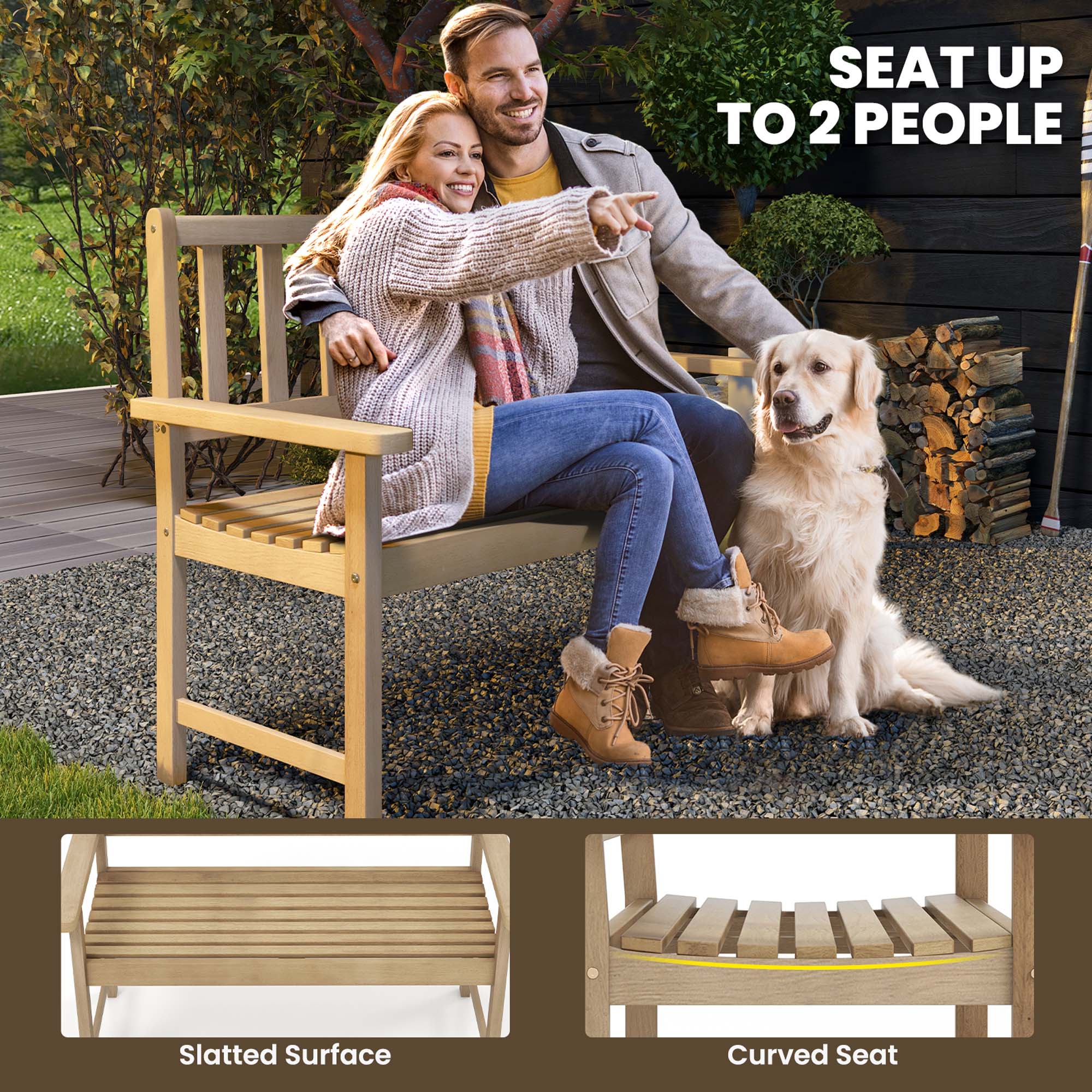 SEAT UP TO 2 PEOPLE: 5 Slatted Surface Curved Seat