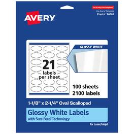 Avery - Glossy Oval Scalloped Labels, 1-1/8" x 2-1/4", 2,100 Total - White