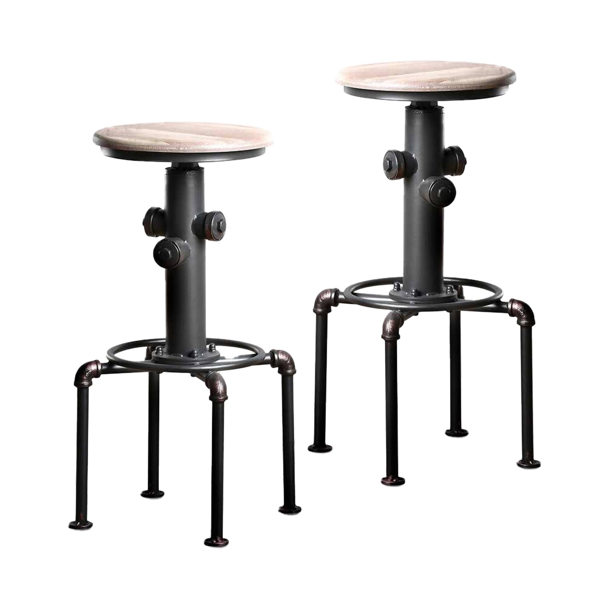 Alt View 2. Manhattan Lane - Ges 3pc Bar Table and Swivel Stool Set, 32 Inch Round Top, Black Metal - Black, Natural Brown.