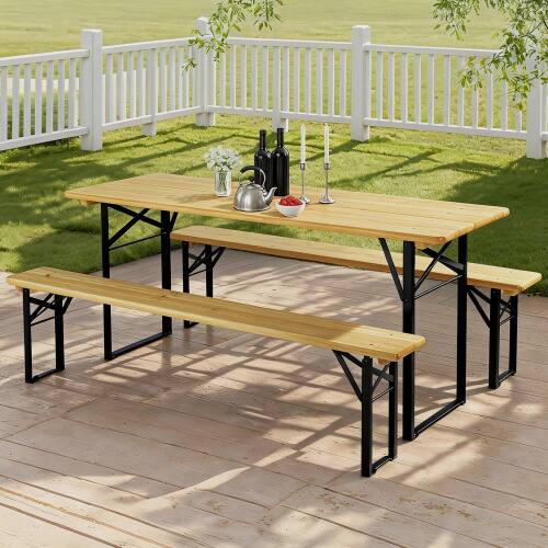 Alt View 10. Winado - 70in Folding Picnic Tables with Benches Set of 3 Wooden Beer Table Bench Portable for Indoor Outdoor Garden Camping BBQ - Wooden.
