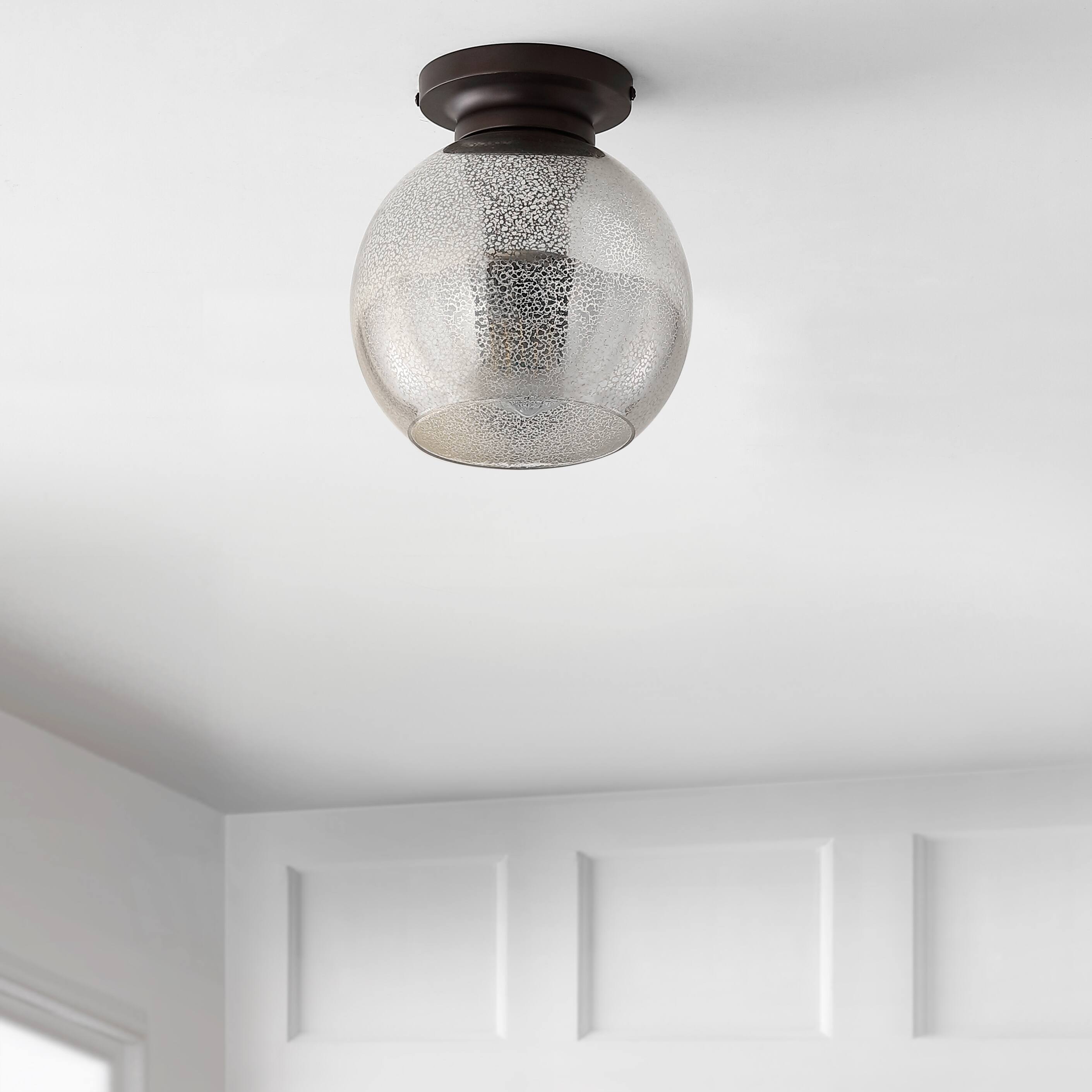 Alt View 5. Jonathan Y - Atlas 7.75" Metal/Glass LED Flush Mount, Mercury Silver/Oil Rubbed Bronze - Mercury Glass/Oil Rubbed Bronze.