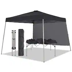 Front. Ainfox - Ainfox 10x10 Pop Up Canopy Tent with 1 Side Wall, Slant Legs with Carrying Bag,Folding Gazebo Shelter - Black.