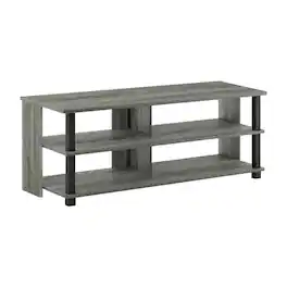 FurniFact - Wood TV stand in French Oak Grey, Black, three tiers, up to 50-inch TVs - Gray Black