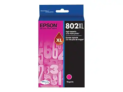 EPSON
DESIGNER EXCELLENCE
EXCEED YOUR VISION
802XL
High-capacity
2.5x more prints*
Grande capacité
2.5 fois plus de tirages
XL
Magenta
*Based on ISO/IEC 24711. Actual yield may vary depending on usage.