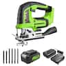 Greenworks - 24V Brushless Jig Saw Kit, 4Ah USB (Power Bank) Battery and Charger