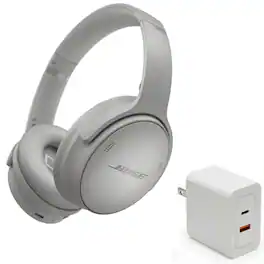 Bose - QuietComfort Headphones Bundle with Fast Charger - Wireless Bluetooth Over-Ear Noise Cancelling - Moonlight Grey