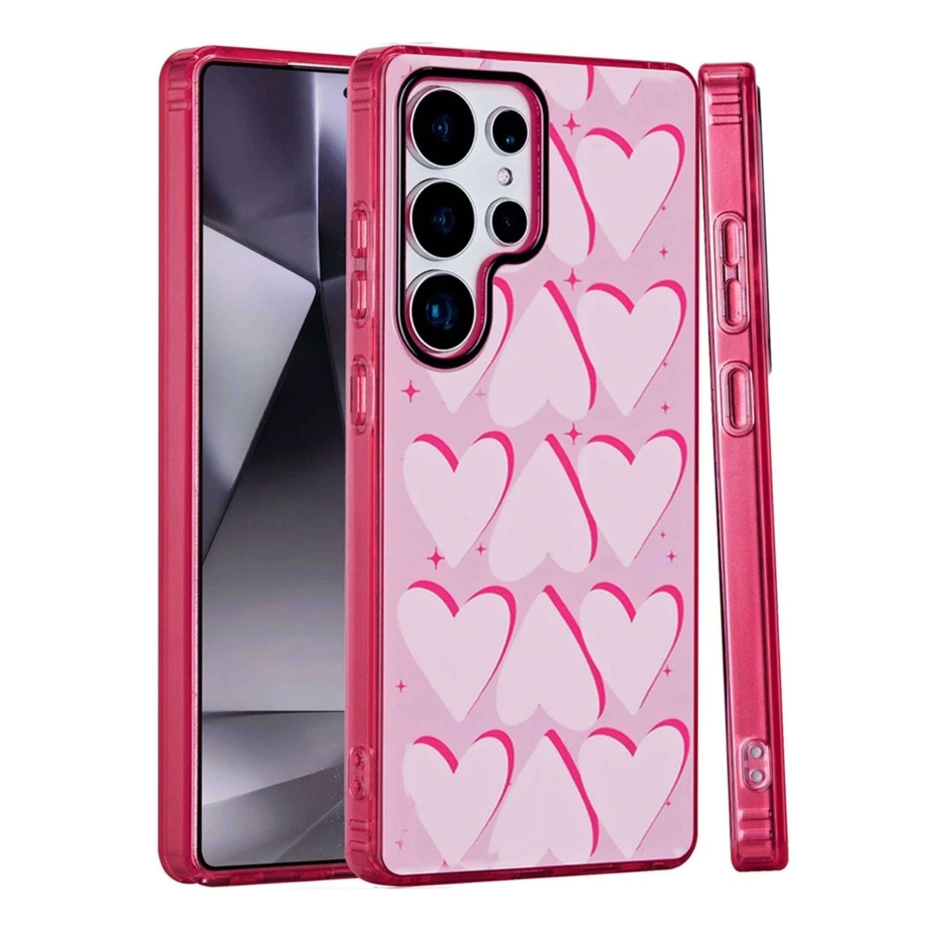 Angle. Kitcheniva - Dual Layer In Mold No Fade Design TPU Phone Case For Samsung Galaxy S24 Ultra Big Hearts - Pink.