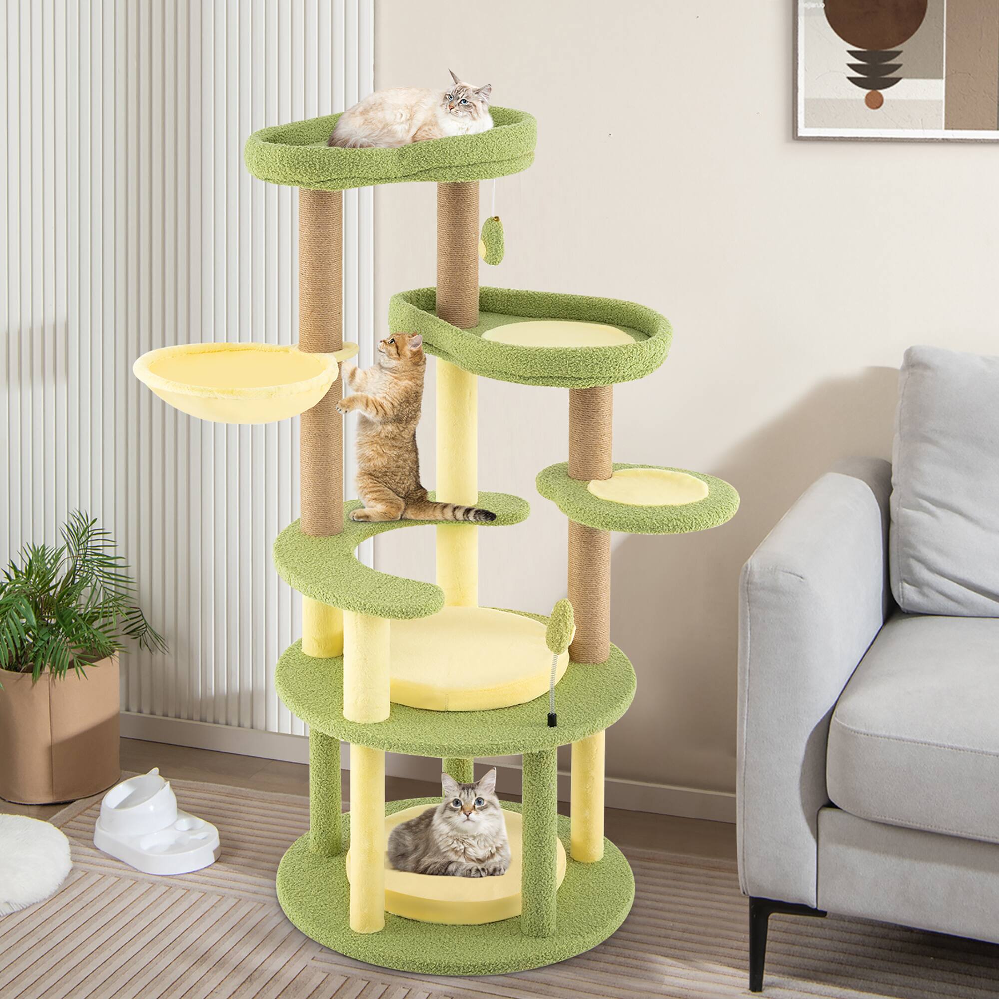 Alt View 4. Gymax - Gymax Multi-level Cat Tree w/ Wide Perch Rotatable Basket Removable Soft Cushions - Green.