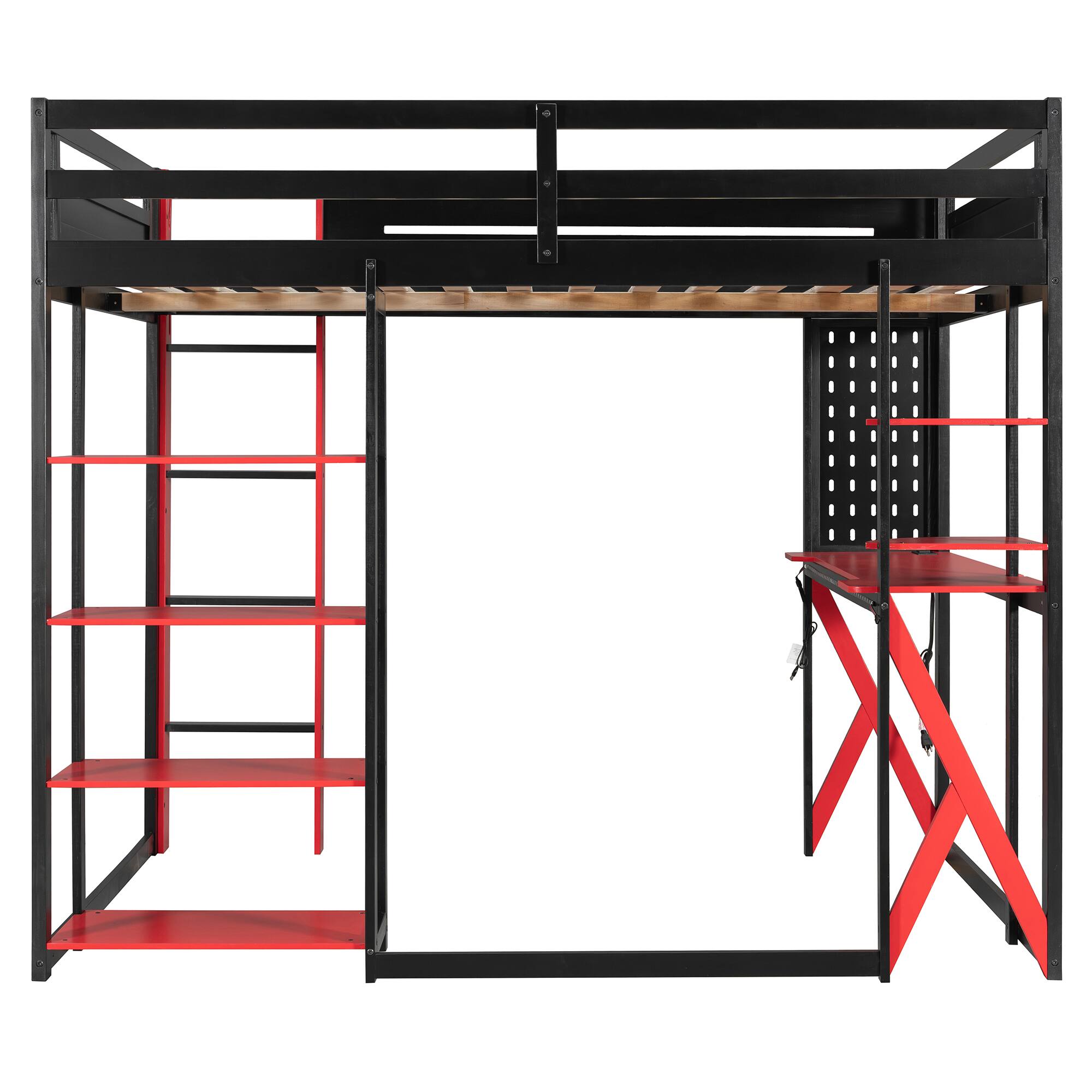 Alt View 1. Anysun - Full Size Wood Loft Bed with Desk, Shelves, Power Outlet & USB/Type-C Ports, , and RGB Light - Red.
