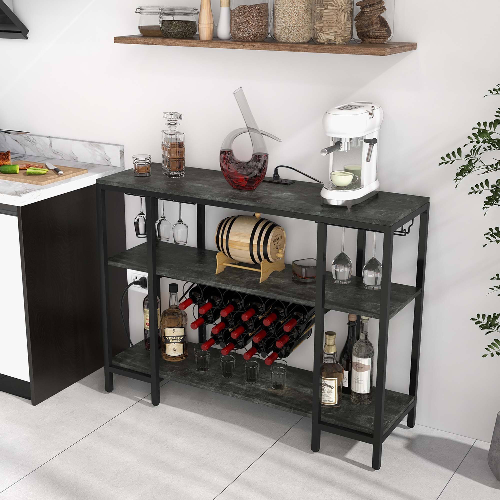 Alt View 1. Costway - Costway  Cabinet Bar Table Rack Table for Drinks Glasses with Power Outlets - Rustic Grey.