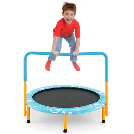 Front. Costway - Costway 36" Kids Trampoline Rebounder with Full Covered Handrail & Pad Indoor Outdoor - Light Blue.