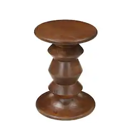 Manhattan Lane - Jie Side End Table, Sculpted Pedestal Base, Mango Wood, 18.5 Inch - Walnut Brown