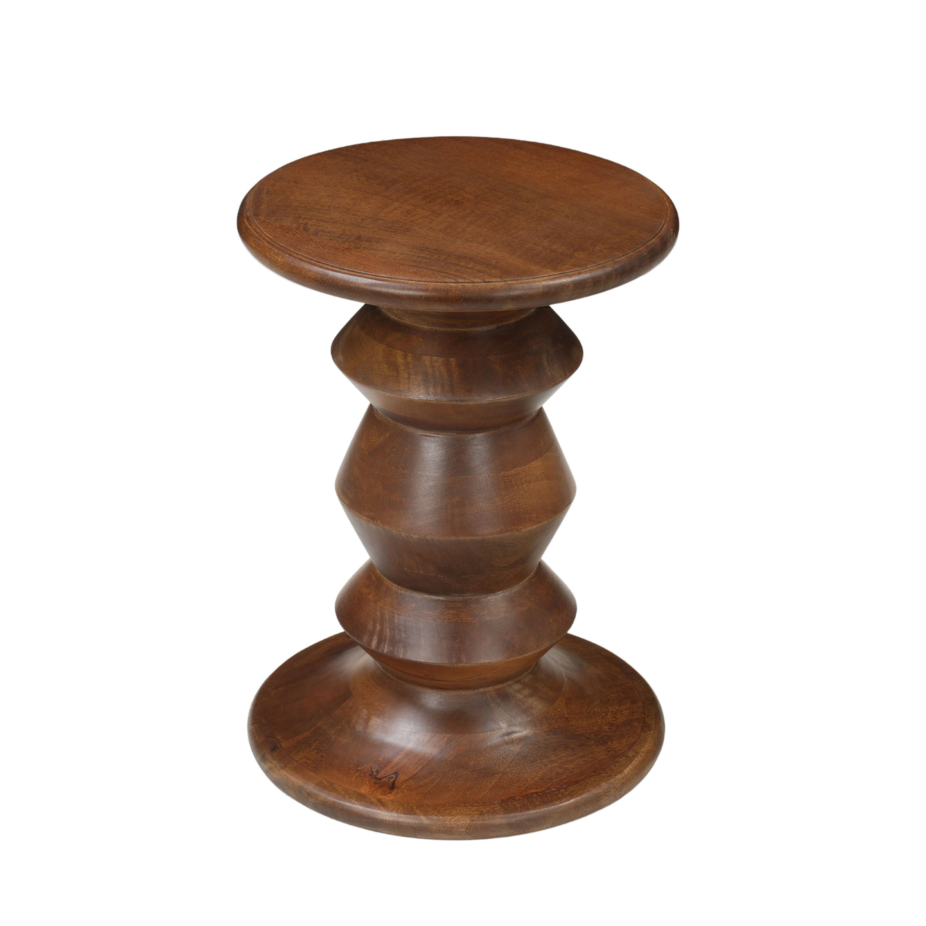 Front. Manhattan Lane - Jie Side End Table, Sculpted Pedestal Base, Mango Wood, 18.5 Inch - Walnut Brown.