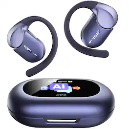 TOZO - AI Translation Touch Open Ear Earbuds, 145+ Languages, Bluetooth 6.0, Motion & Voice Control, Soft Earhook, 36H, IPX7 - Titanium Blue
